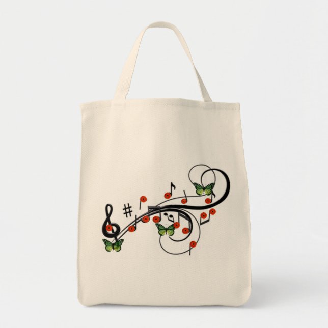 Bolso De Tela Mariposas musicales verdes (Frente)