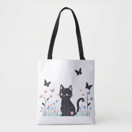 Bolso De Tela Mariposas observadoras de gato negro