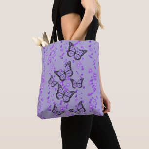 Bolso De Tela mariposas púrpura lavanda en purpurina simulado
