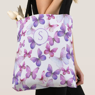 Bolso De Tela Mariposas rosadas y moradas con monograma personal