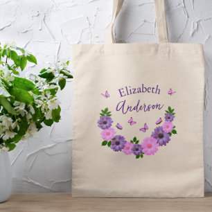 Bolso De Tela Mariposas rosas y púrpura
