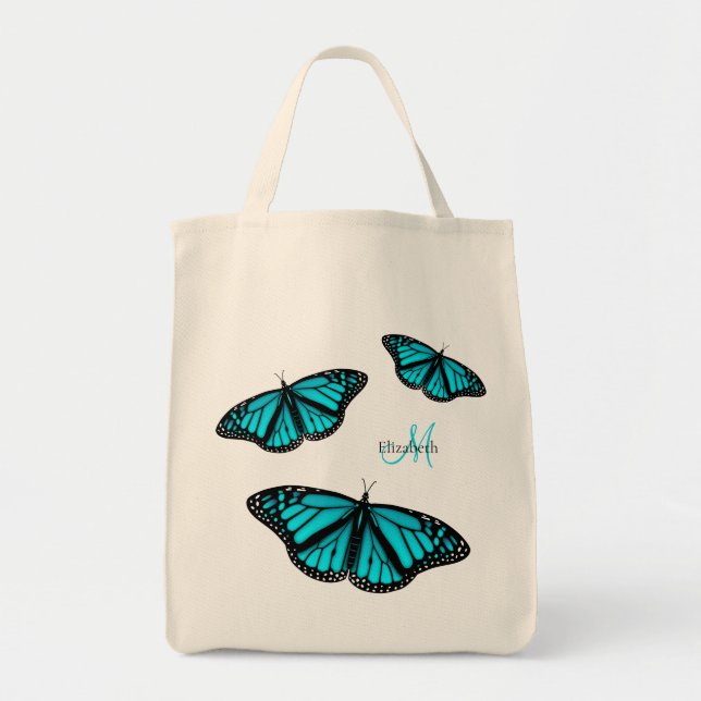 Bolso De Tela Mariposas turquesa verde azuladas personalizadas (Frente)