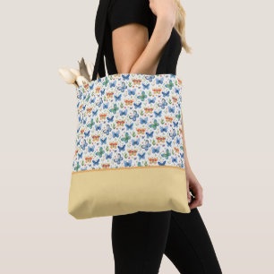 Bolso De Tela Mariposas Verde Amarillo Azul Flores Bloque de Col