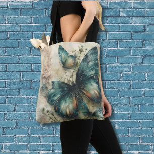 Bolso De Tela Mariposas Verdes Vintage