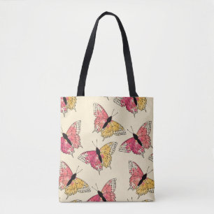 Bolso De Tela Mariposas volando: patrón de marfil ininterrumpido