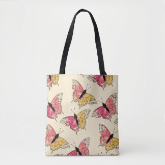 Bolso De Tela Mariposas volando: patrón de marfil ininterrumpido