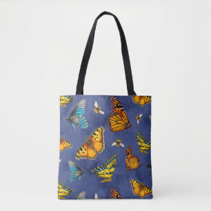 Bolso De Tela Mariposas y abejas en cielos azules oscuros