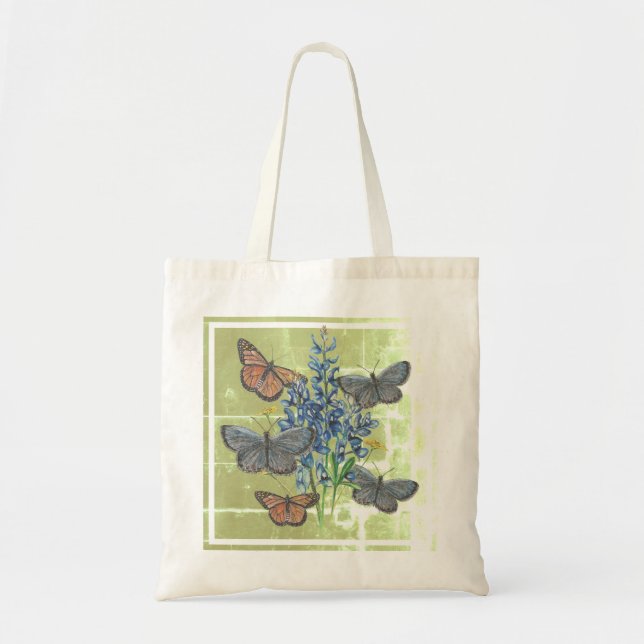 Bolso De Tela Mariposas y Bluebonnets en la Plaza Verde (Frente)