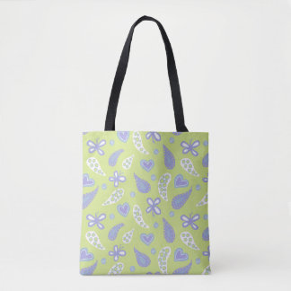Bolso De Tela Mariposas y corazones Paisley Purple y Lime