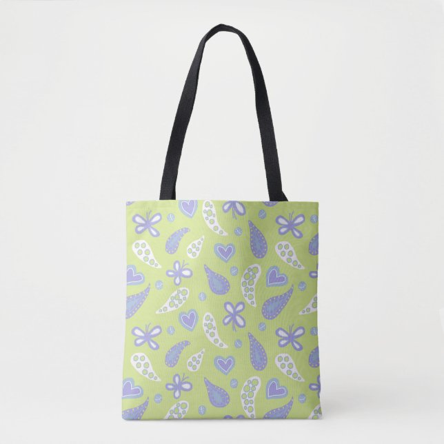 Bolso De Tela Mariposas y corazones Paisley Purple y Lime (Anverso)