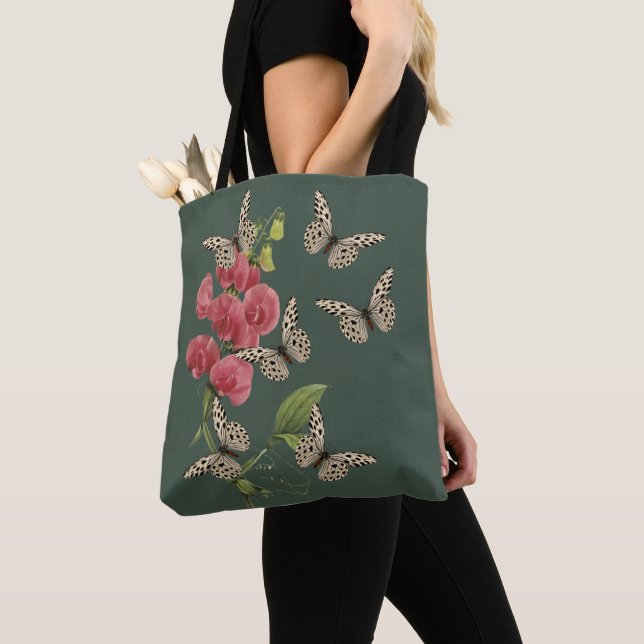 Bolso De Tela Mariposas Y Flor De Pea Dulce (Detalle)