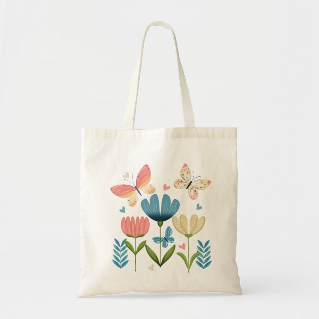Bolso De Tela Mariposas y flores (Frente)