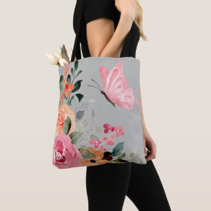 Bolso De Tela Mariposas y flores acuáticas