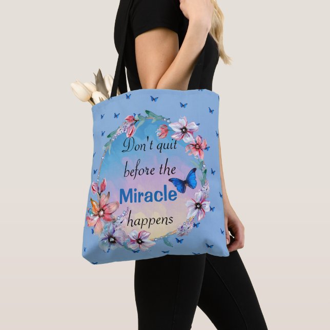 Bolso De Tela Mariposas y flores Cita de mentalidad positiva (Detalle)
