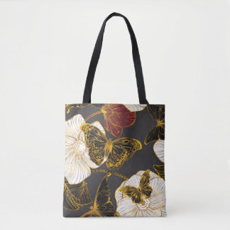 Bolso De Tela Mariposas y flores: Patrón de Boho de primavera