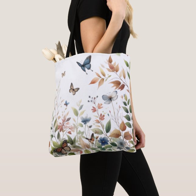 Bolso De Tela Mariposas y follaje de elegancia botánica (Detalle)