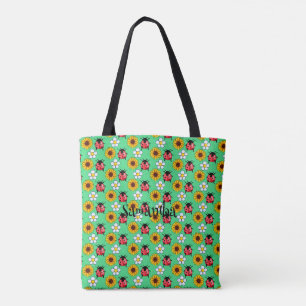 Bolso De Tela Mariquita Roja Y Negra Con Flores