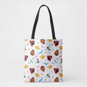Bolso De Tela Mariquitas y Abejas Coloridas en un Entorno Floral