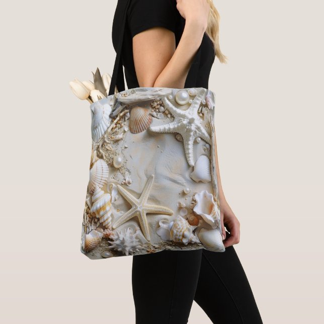 Bolso De Tela Mariscos Starfish Perlas Perlas de arena blanca (Detalle)