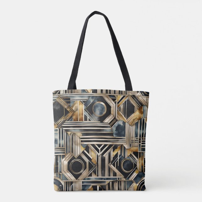 Bolso De Tela Mármol Art-deco Negro y oro Jazzy Geométrico (Reverso)