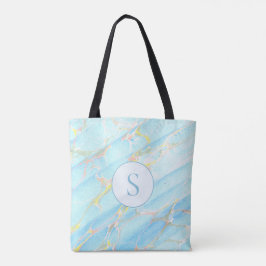Bolso De Tela Mármol Azul Dorado Impreso con Patrón de Monograma