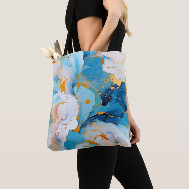 Bolso De Tela Mármol Azur con Salpicaduras Doradas (Detalle)