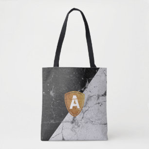Bolso De Tela Mármol blanco negro con Tote monograma personaliza