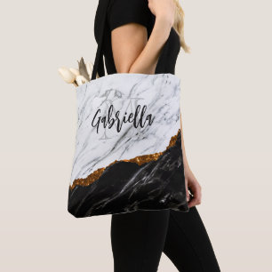 Bolso De Tela Mármol blanco y negro