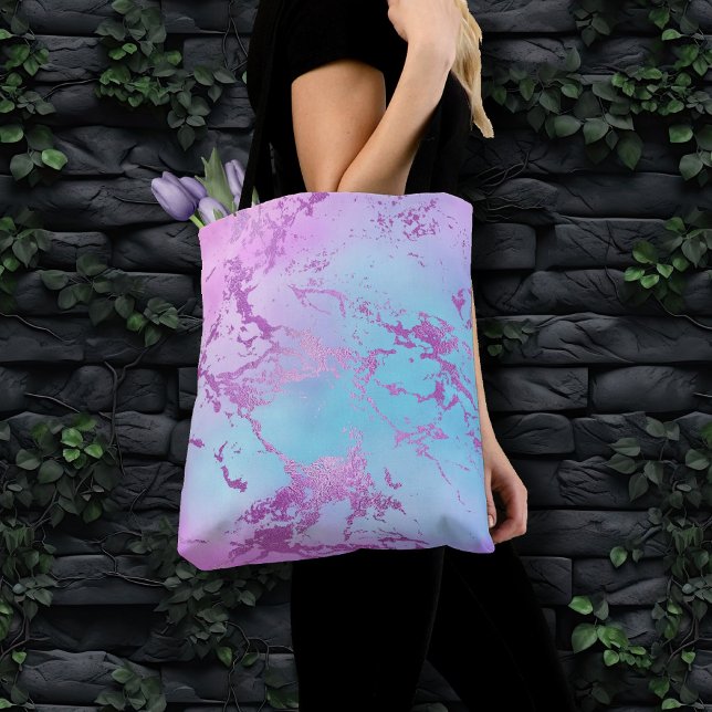 Bolso De Tela Mármol de moda | Glitzy Glam Violet Purple Blue Om (Subido por el creador)