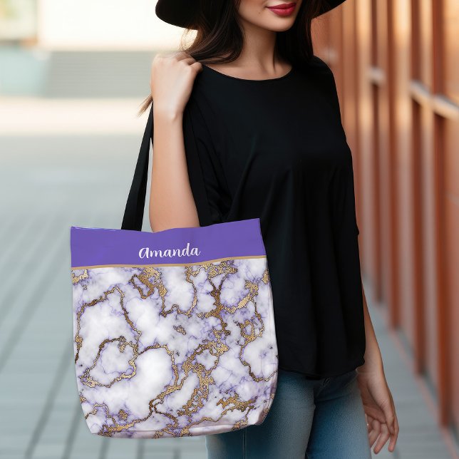 Bolso De Tela Mármol de oro de Amethyst (Amethyst Gold Marble Tote Bag)