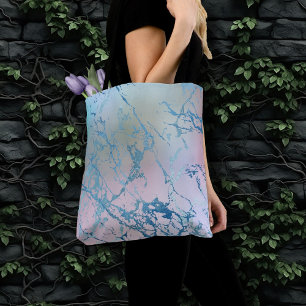 Bolso De Tela Mármol irlandés   Faux Holo Blue Pink