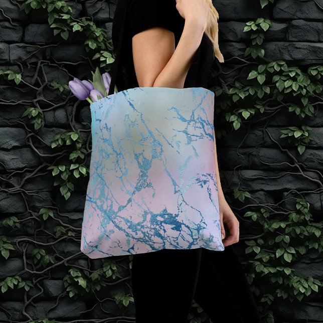 Bolso De Tela Mármol irlandés | Faux Holo Blue Pink (Subido por el creador)