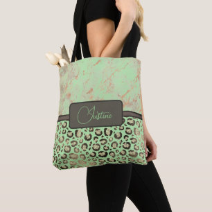 Bolso De Tela Mármol Lima Brillo Leopardo Dorado Personalizado 