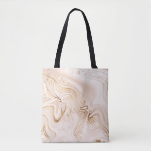 Bolso De Tela Mármol líquido beige con salpicaduras de purpurina