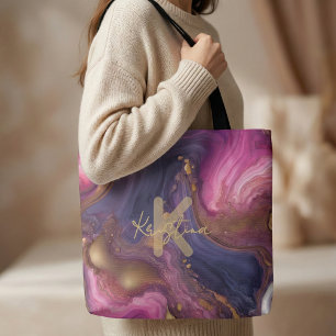 Bolso De Tela Mármol Líquido Elegante Púrpura Rosa Dorado Ágata