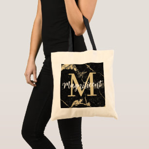 Bolso De Tela Mármol negro de oro monograma