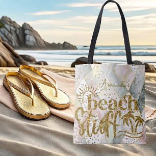 Bolso De Tela Mármol personalizado y "cosas de playa" de oro