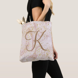 Bolso De Tela Mármol rosa blanco remolino brillo dorado Monogram