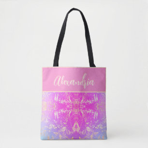 Bolso De Tela Mármol rosa y dorado Bonito
