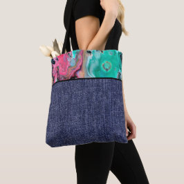 Bolso De Tela Mármol rosa y verde y mezclilla