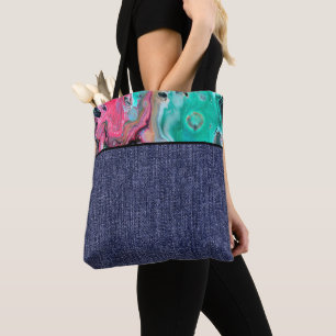 Bolso De Tela Mármol rosa y verde y mezclilla