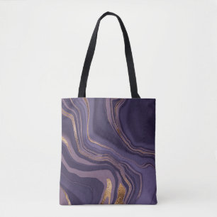 Bolso De Tela Mármol violeta abstracto con oro