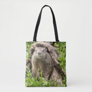 Bolso De Tela Marmota americana en un tronco hueco