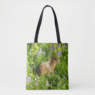 Bolso De Tela Marmota en flores silvestres del Monte Rainier