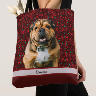 Bolso De Tela Maroon Burgundy Brown Navidades Foto de perro