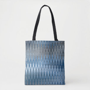 Bolso De Tela Marrón/Azul 2 Colores 2 Lados - Patrón Ondulado de