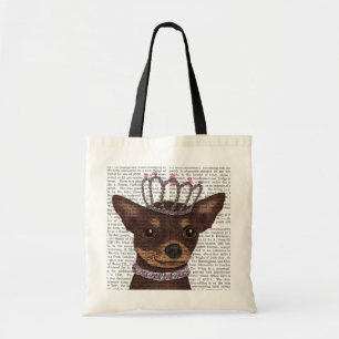 Bolso De Tela Marrón Chihuahua Y Tiara