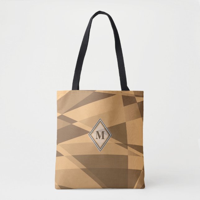 Bolso De Tela Marrón, dinámica geométrica Naranja (Anverso)