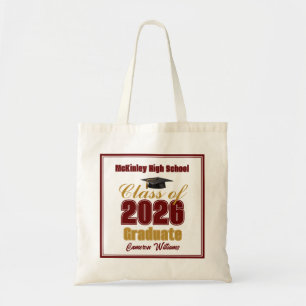Bolso De Tela Marrón Dorado Clase de 2026 Graduación Personaliza