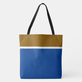 Bolso De Tela Marrón Dorado Moderno con Rayas Blancas sobre Azul